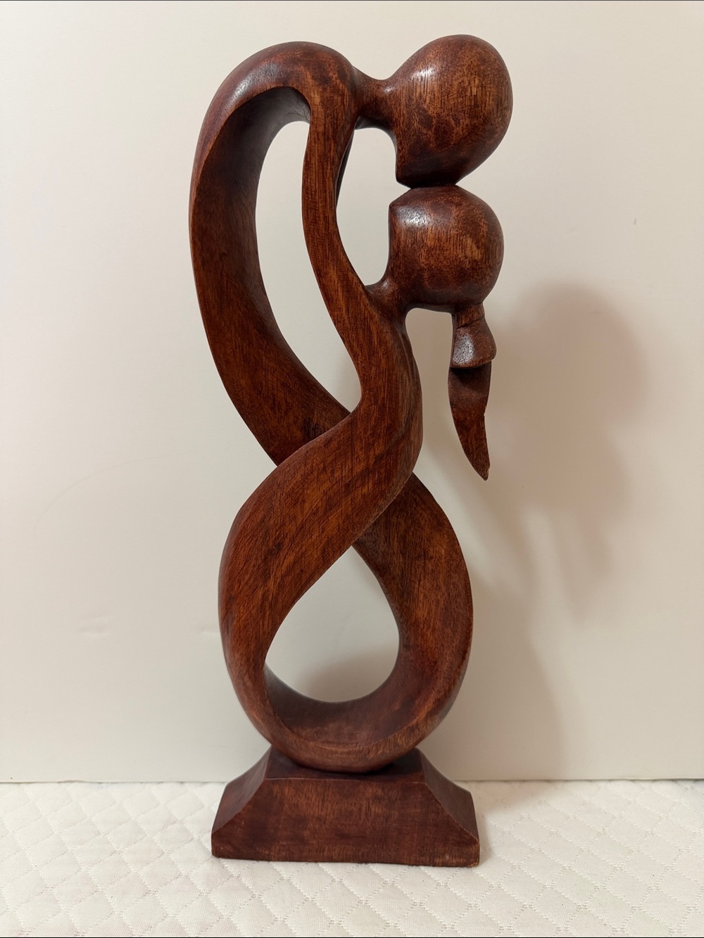 OMA. Handcrafted Brown Wooden Abstract Embrace Sculpture. Art Hug. X-Large. 16”
